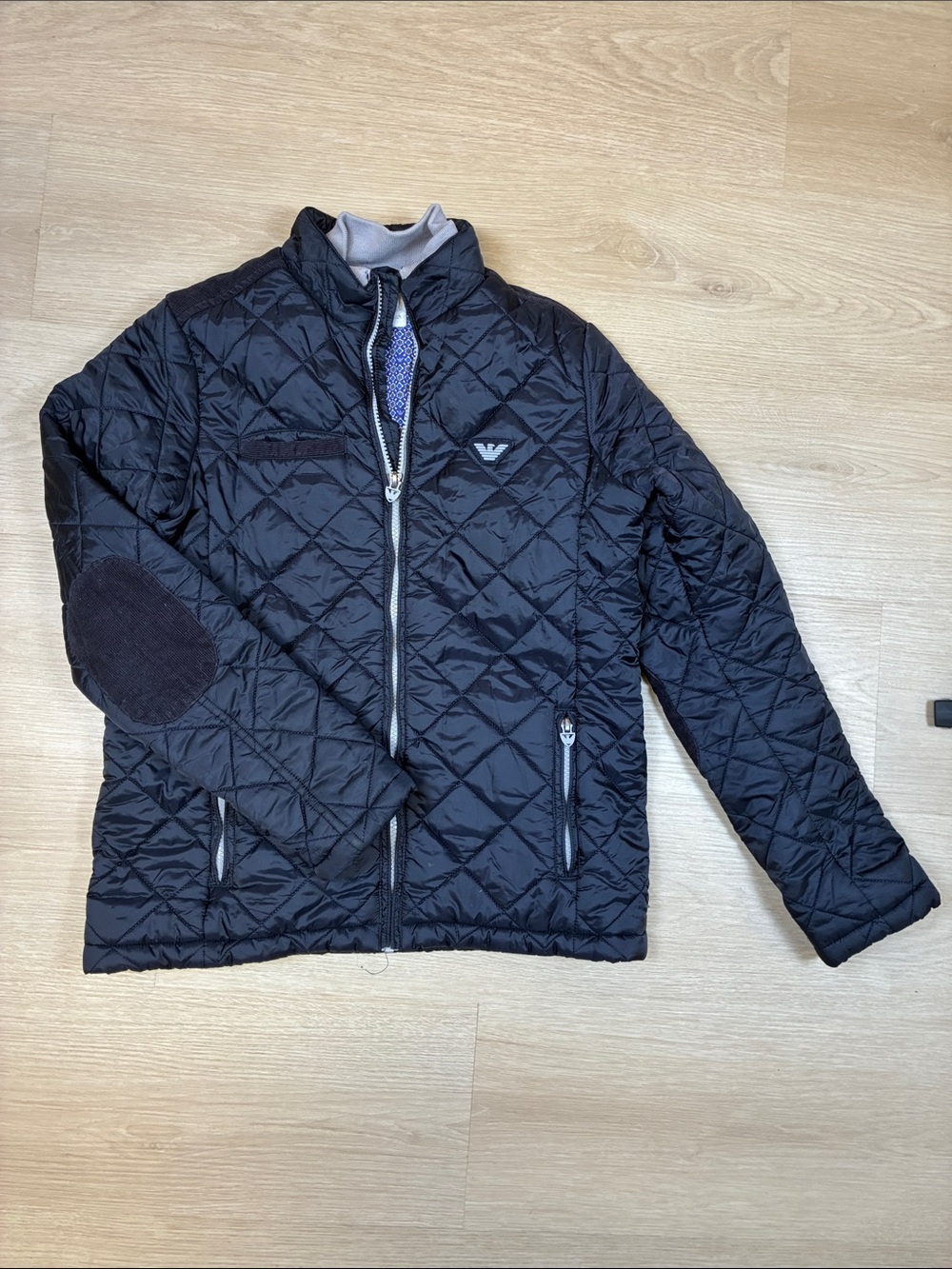 Emporio Armani Junior Dark Navy Quilted Diamond-Pattern Jacket
